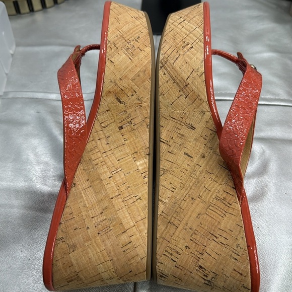 (E3) COACH GEORGINA Women's Orange Cork Wedge Sandals,Sz 9B, Embossed C- Leather - Picture 11 of 13